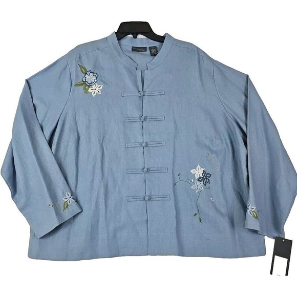 Relativity ~Woman Plus Size 3X~ Crystal Embroidered Linen Jacket Button Down NWT - Picture 1 of 10